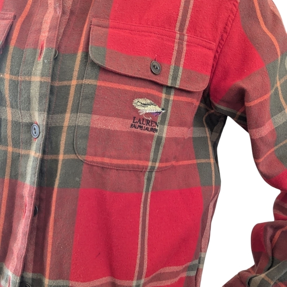 Lauren Ralph Lauren Plaid Flannel Shirt Red Cotton Button Up S - Picture 4 of 7